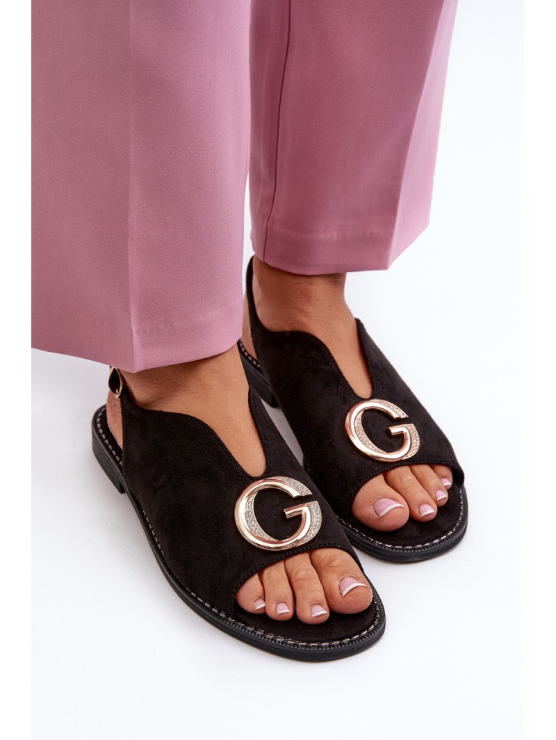 Elegant Women's Sandals with Eco Suede Decoration S.Barski KV27-058 Black