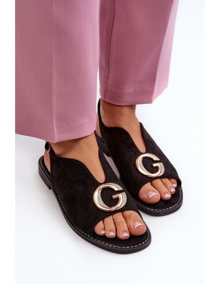 Elegant Women's Sandals with Eco Suede Decoration S.Barski KV27-058 Black