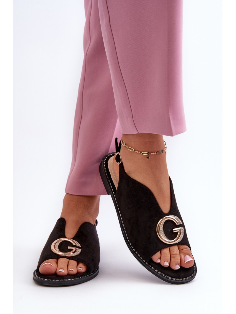 Elegant Women's Sandals with Eco Suede Decoration S.Barski KV27-058 Black
