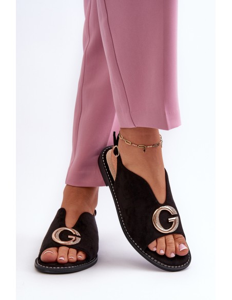 Elegant Women's Sandals with Eco Suede Decoration S.Barski KV27-058 Black
