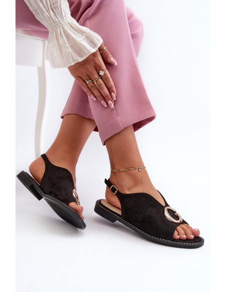 Elegant Women's Sandals with Eco Suede Decoration S.Barski KV27-058 Black
