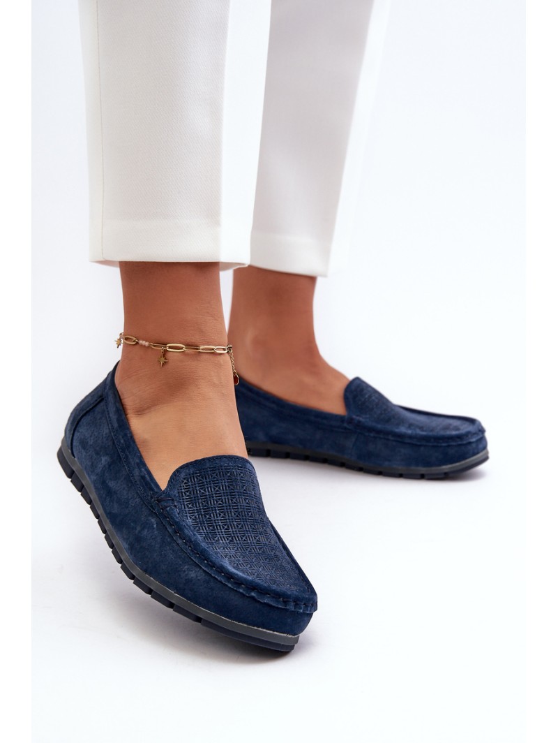 Navy Blue Women's Suede Moccasins S.Barski LR755