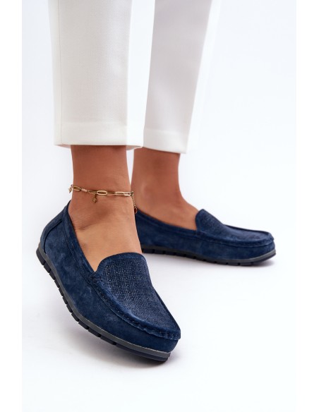 Navy Blue Women's Suede Moccasins S.Barski LR755
