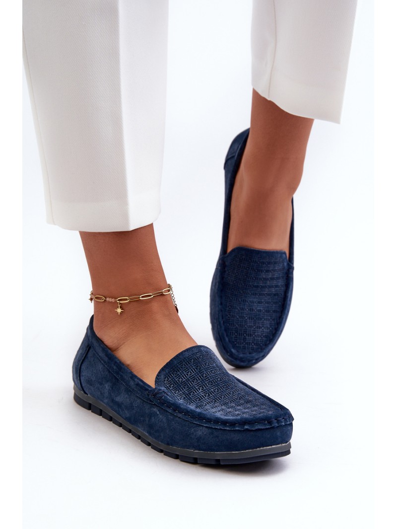 Navy Blue Women's Suede Moccasins S.Barski LR755