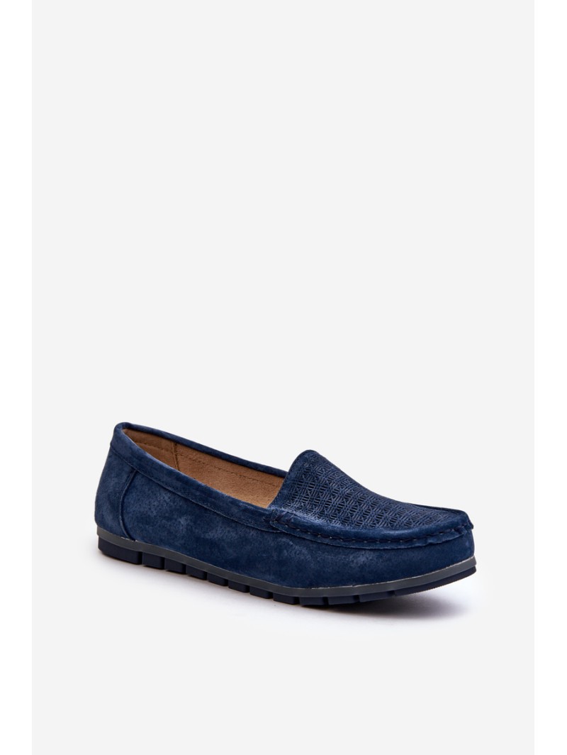 Navy Blue Women's Suede Moccasins S.Barski LR755