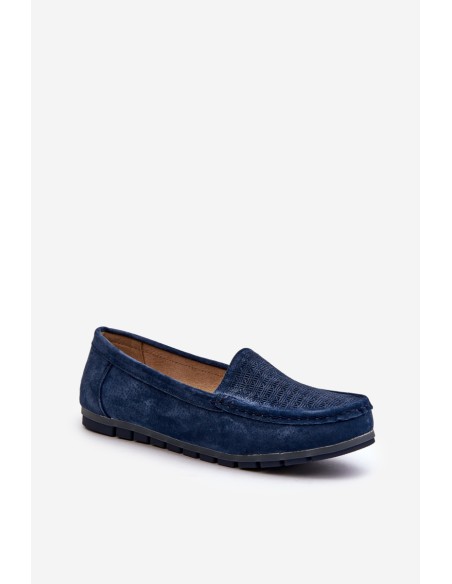 Navy Blue Women's Suede Moccasins S.Barski LR755