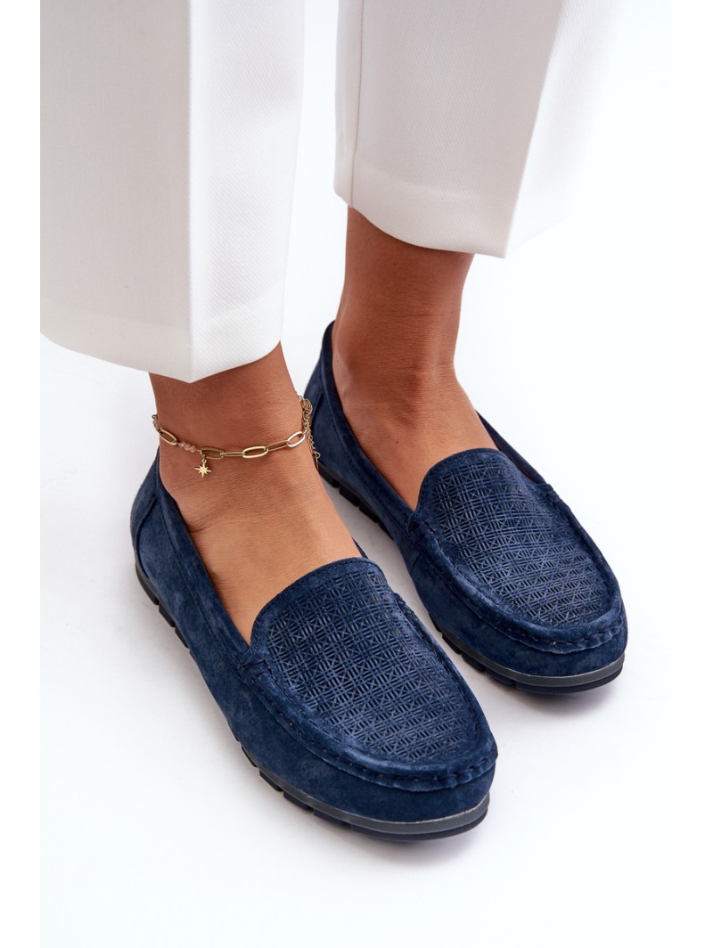 Navy Blue Women's Suede Moccasins S.Barski LR755
