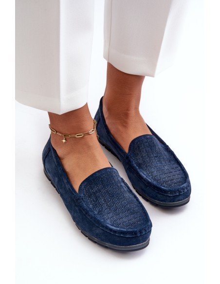 Navy Blue Women's Suede Moccasins S.Barski LR755