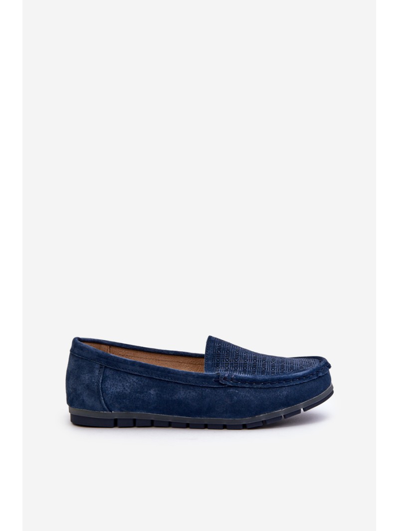 Navy Blue Women's Suede Moccasins S.Barski LR755