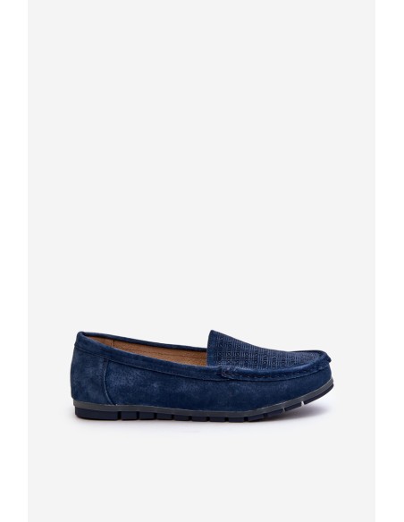 Navy Blue Women's Suede Moccasins S.Barski LR755