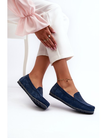 Navy Blue Women's Suede Moccasins S.Barski LR755
