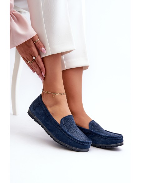 Navy Blue Women's Suede Moccasins S.Barski LR755