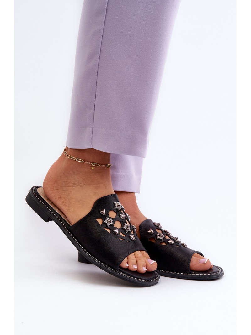 Shiny Women's Sandals With Decorations S.Barski KV27-063 Black