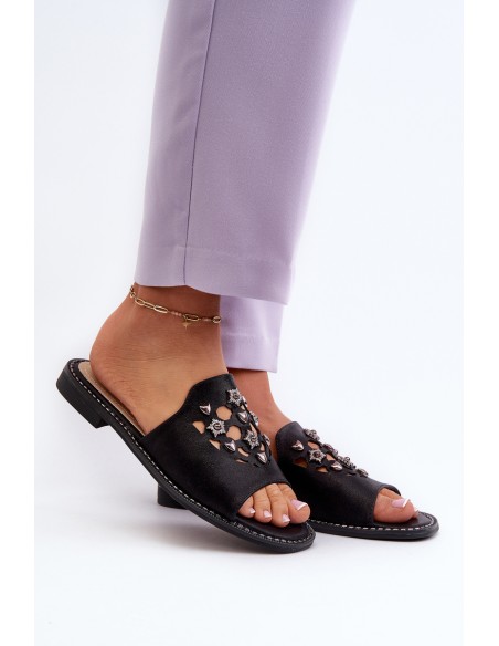 Shiny Women's Sandals With Decorations S.Barski KV27-063 Black