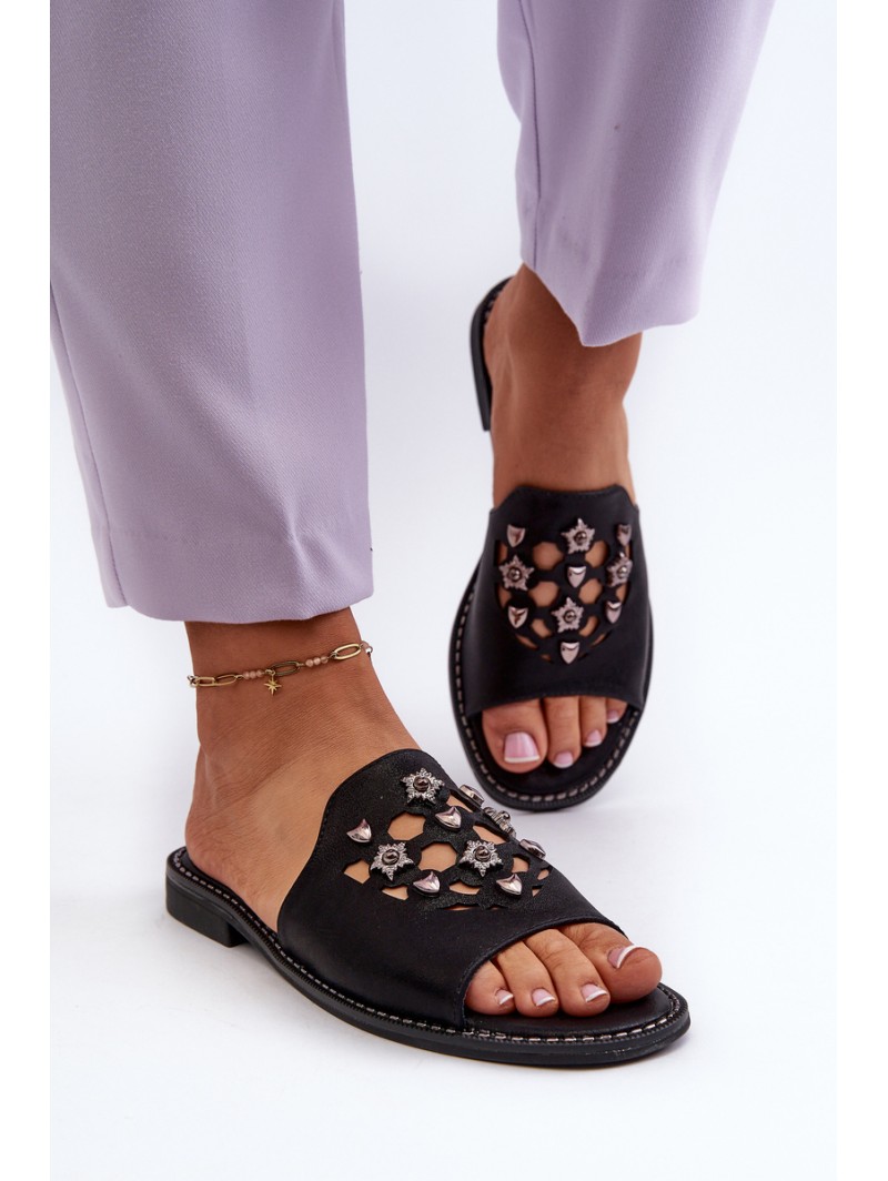 Shiny Women's Sandals With Decorations S.Barski KV27-063 Black