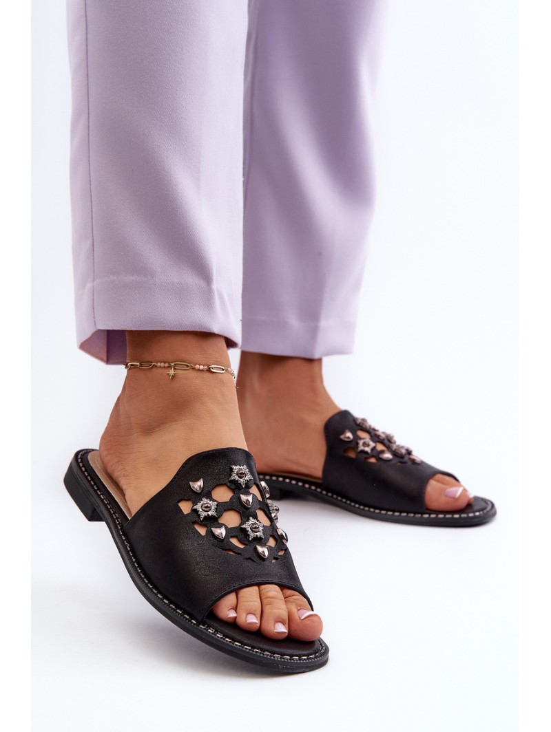 Shiny Women's Sandals With Decorations S.Barski KV27-063 Black