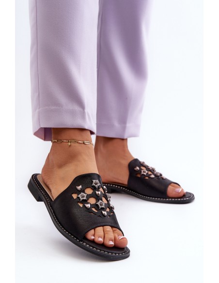 Shiny Women's Sandals With Decorations S.Barski KV27-063 Black