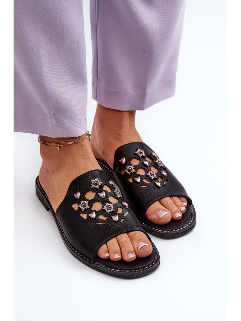 Shiny Women's Sandals With Decorations S.Barski KV27-063 Black
