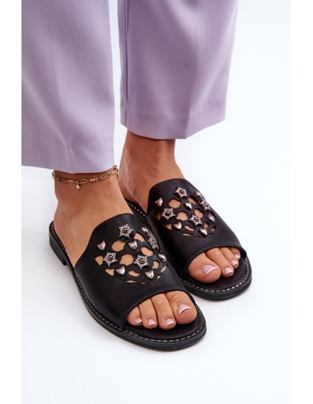 Shiny Women's Sandals With Decorations S.Barski KV27-063 Black