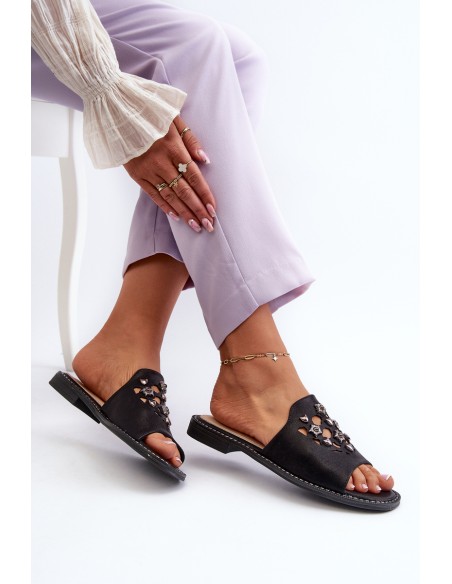Shiny Women's Sandals With Decorations S.Barski KV27-063 Black