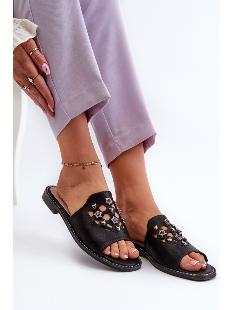 Shiny Women's Sandals With Decorations S.Barski KV27-063 Black