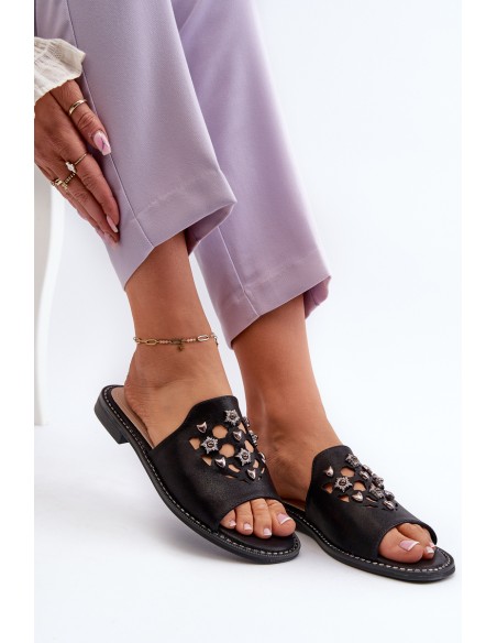 Shiny Women's Sandals With Decorations S.Barski KV27-063 Black