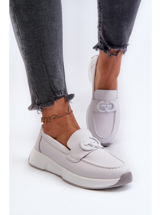 Light Grey Women's Platform Leather Moccasins S.Barski LR490
