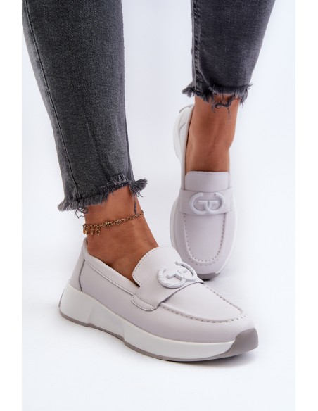 Light Grey Women's Platform Leather Moccasins S.Barski LR490