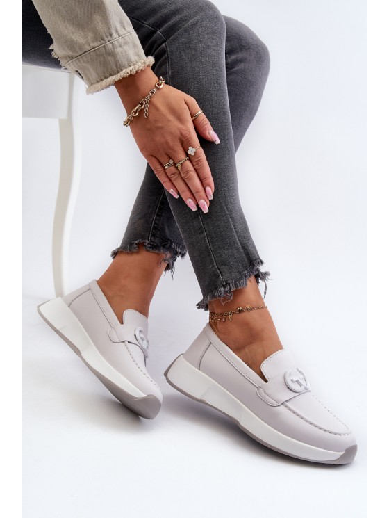 Light Grey Women's Platform Leather Moccasins S.Barski LR490 2