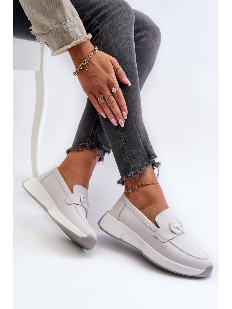 Light Grey Women's Platform Leather Moccasins S.Barski LR490