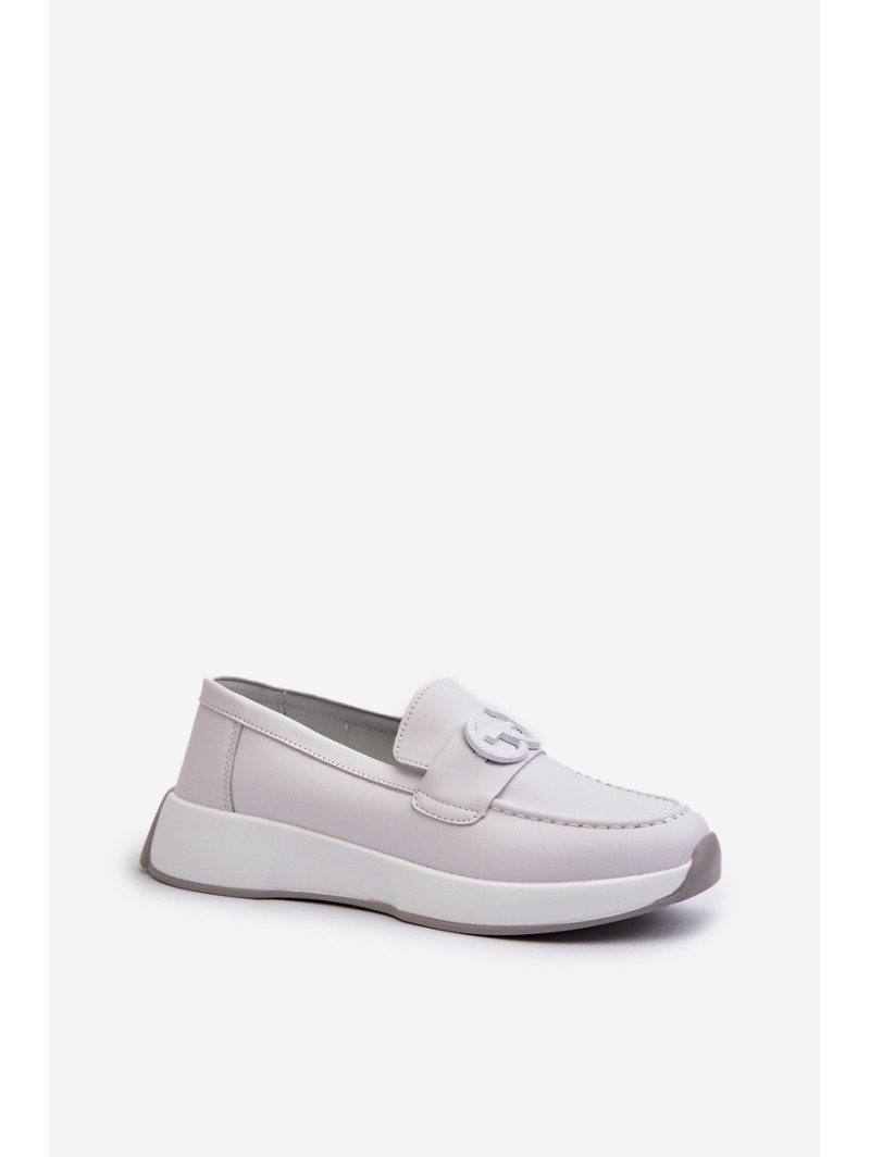 Light Grey Women's Platform Leather Moccasins S.Barski LR490