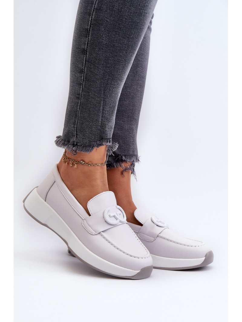 Light Grey Women's Platform Leather Moccasins S.Barski LR490