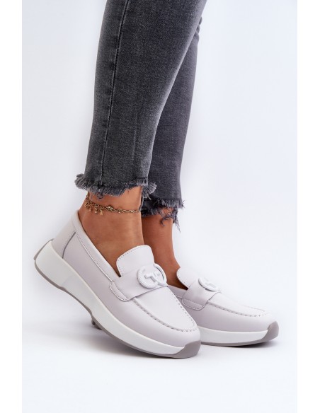 Light Grey Women's Platform Leather Moccasins S.Barski LR490