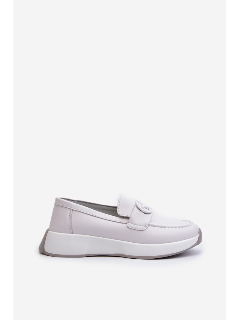 Light Grey Women's Platform Leather Moccasins S.Barski LR490