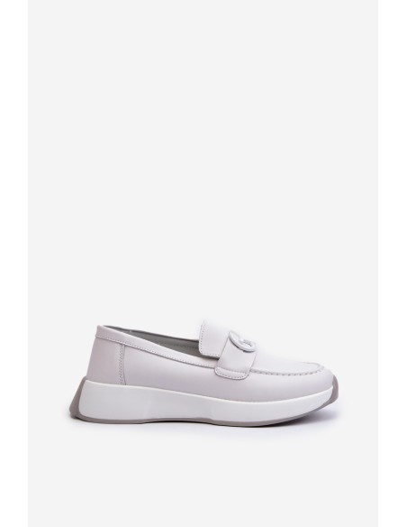 Light Grey Women's Platform Leather Moccasins S.Barski LR490
