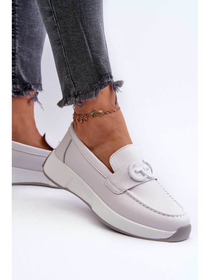 Light Grey Women's Platform Leather Moccasins S.Barski LR490
