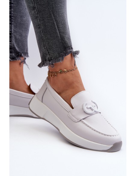 Light Grey Women's Platform Leather Moccasins S.Barski LR490