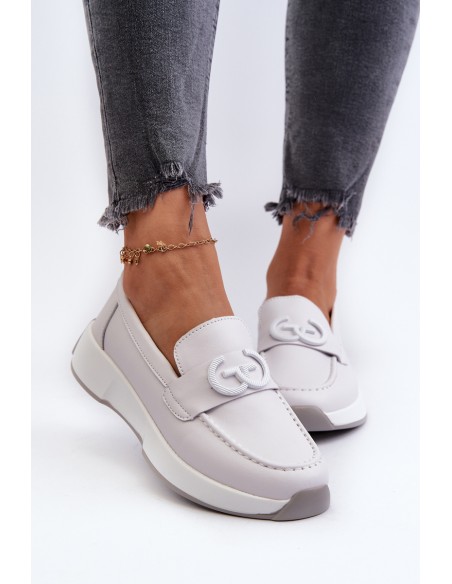 Light Grey Women's Platform Leather Moccasins S.Barski LR490