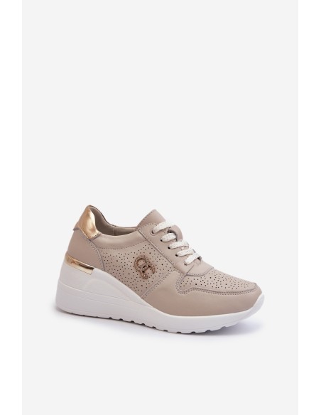Women's Leather Sneakers with Wedge Sole Beige S.Barski LR810