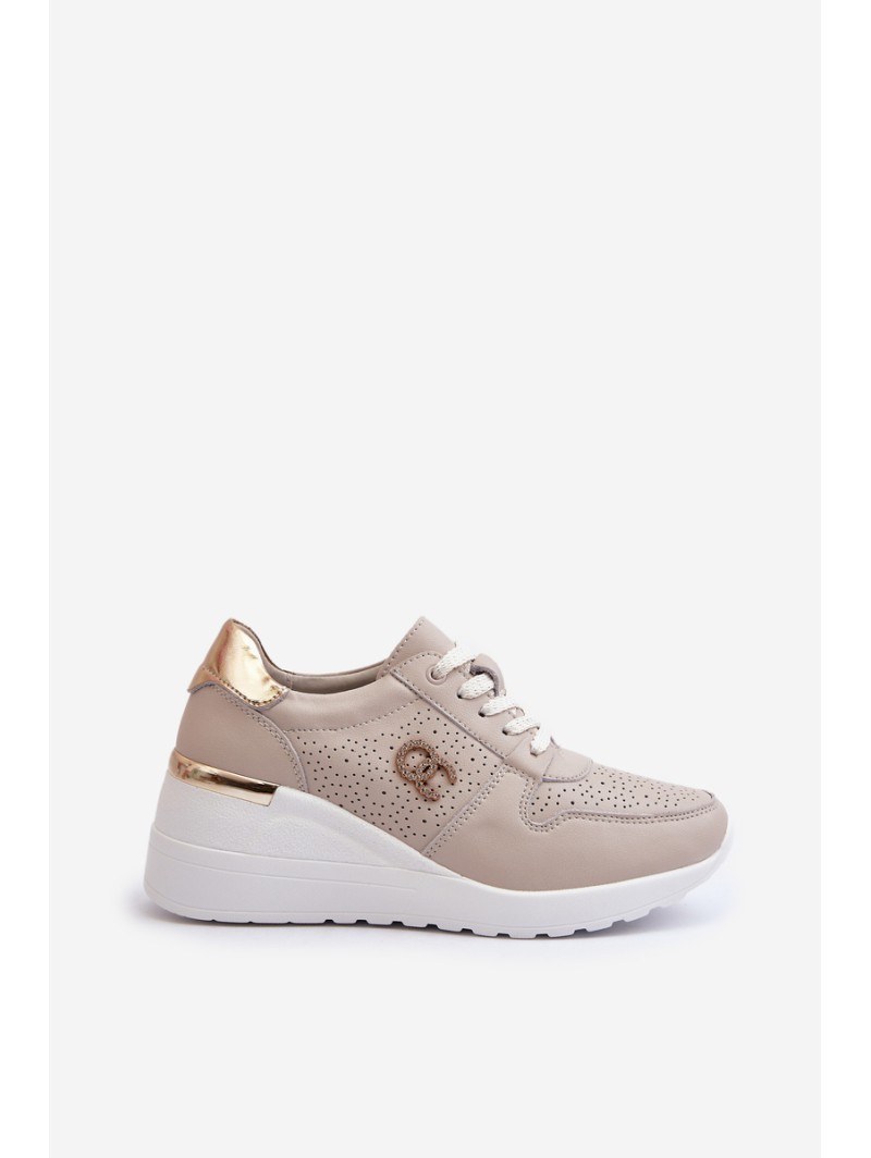 Women's Leather Sneakers with Wedge Sole Beige S.Barski LR810