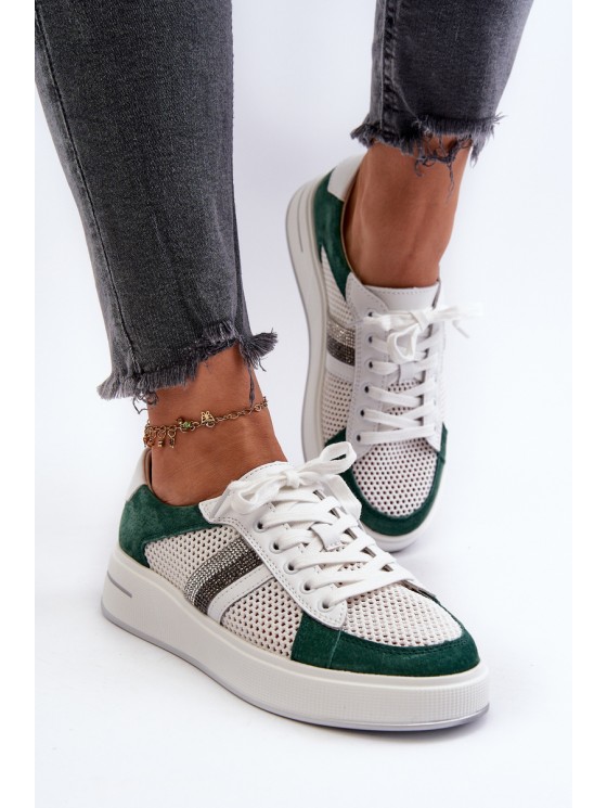 Women's Leather Sneakers D&A LR110 Green-White