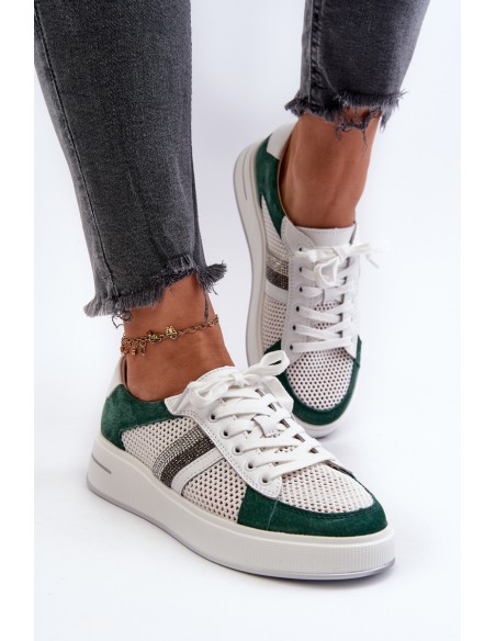 Women's Leather Sneakers D&A LR110 Green-White