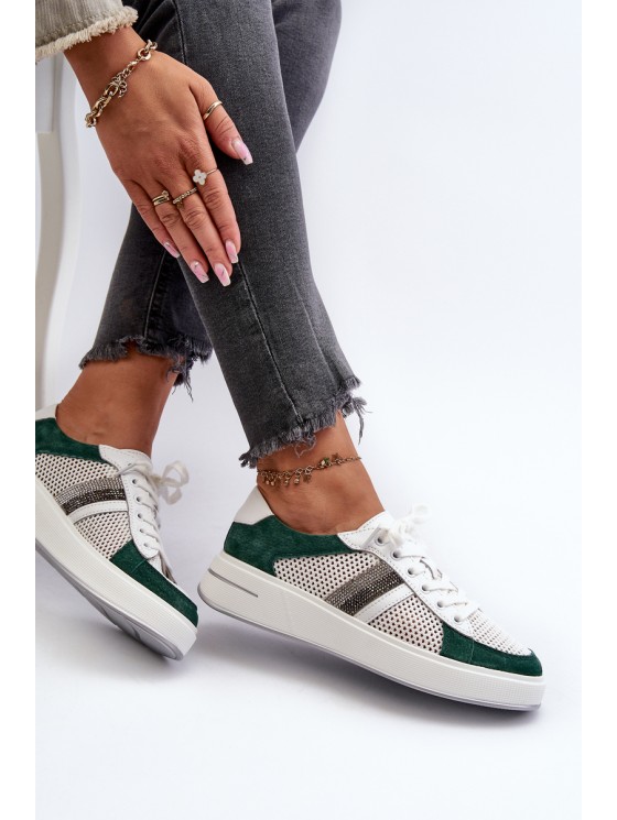 Women's Leather Sneakers D&A LR110 Green-White 2