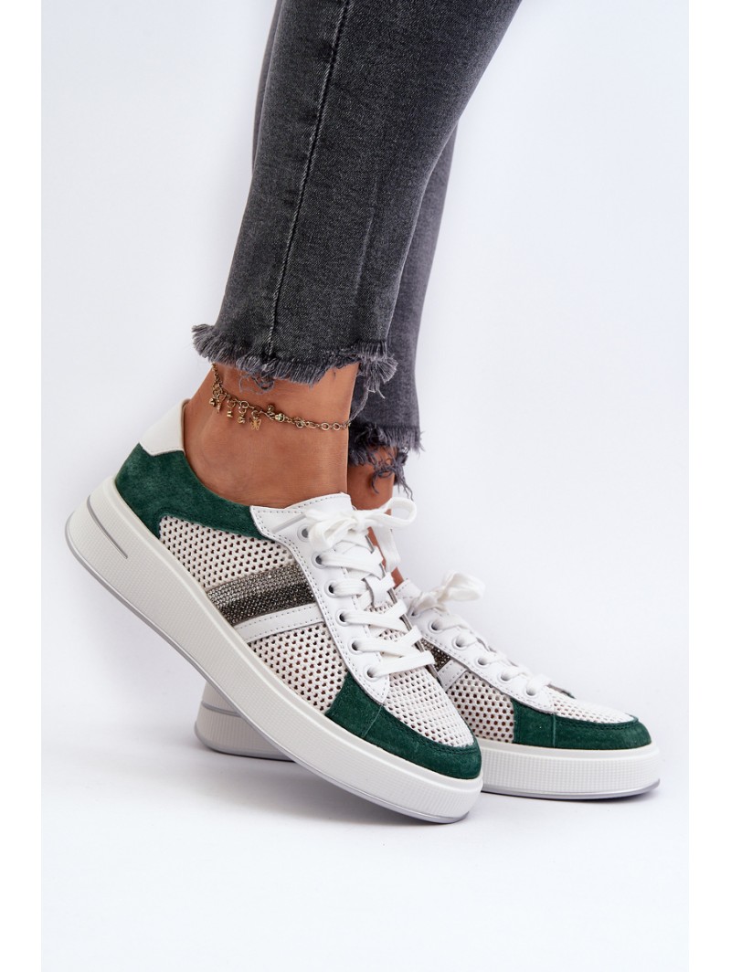 Women's Leather Sneakers D&A LR110 Green-White