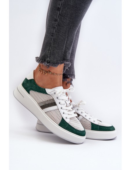 Women's Leather Sneakers D&A LR110 Green-White