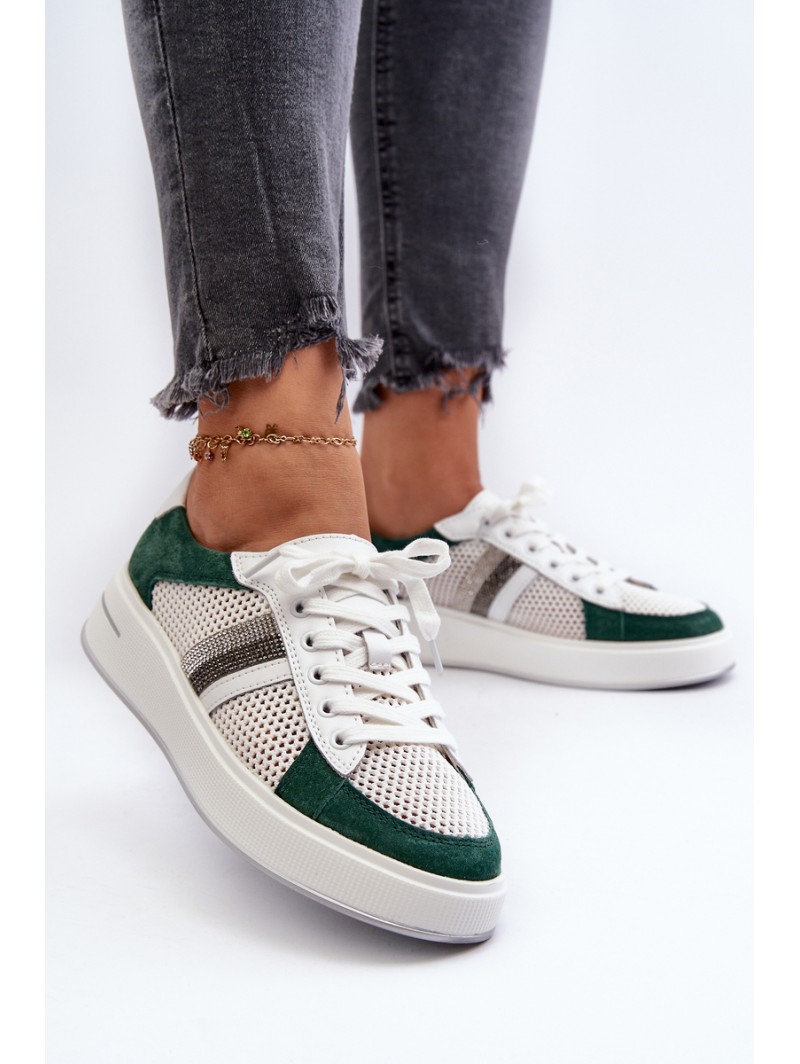 Women's Leather Sneakers D&A LR110 Green-White