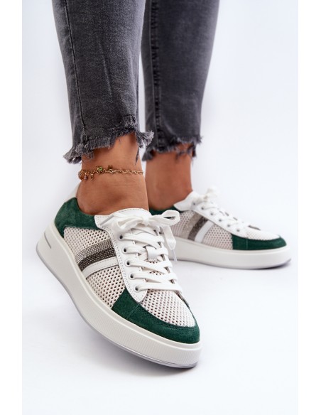 Women's Leather Sneakers D&A LR110 Green-White