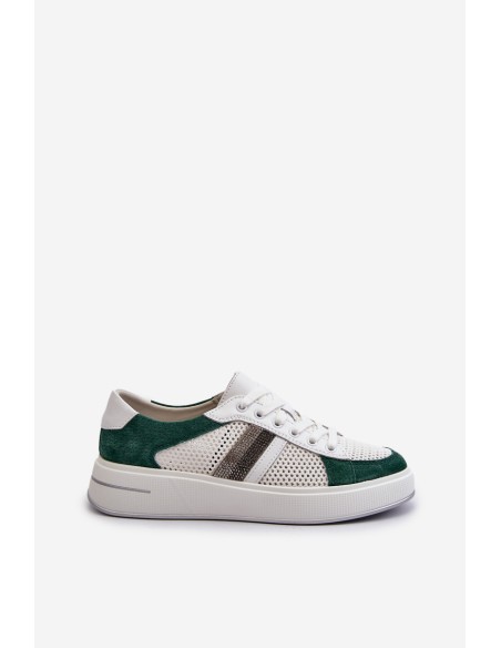 Women's Leather Sneakers D&A LR110 Green-White