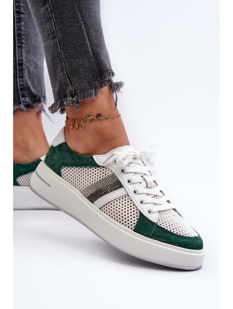 Women's Leather Sneakers D&A LR110 Green-White