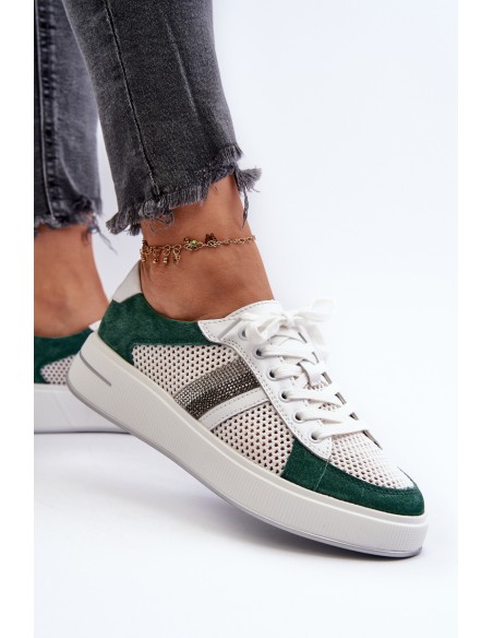 Women's Leather Sneakers D&A LR110 Green-White